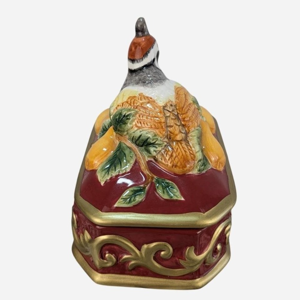 Fitz and Floyd Essentials Partridge Lidded Trinket Box Ceramic Holiday - Picture 4 of 9